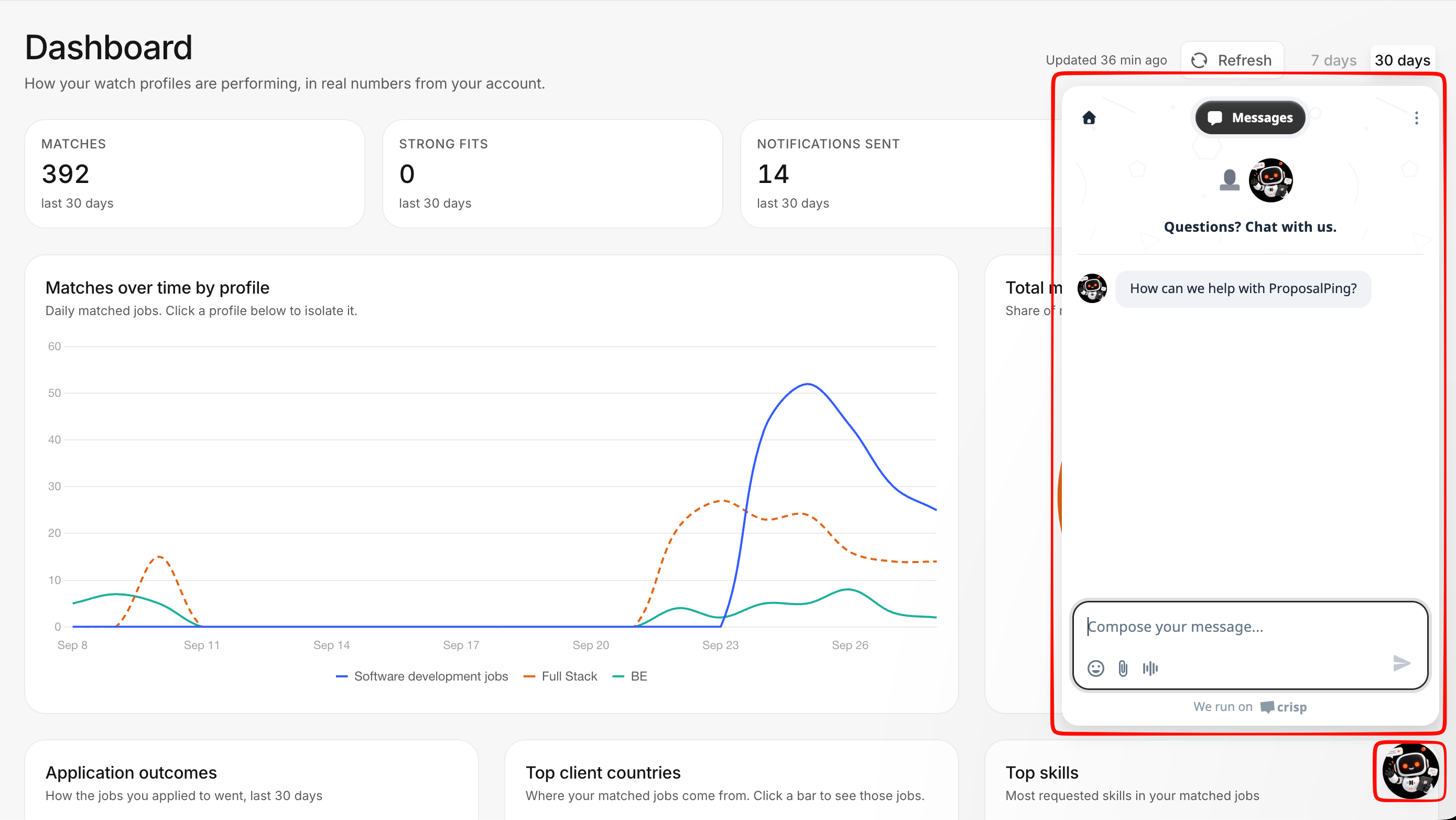 Live chat support, screenshot
