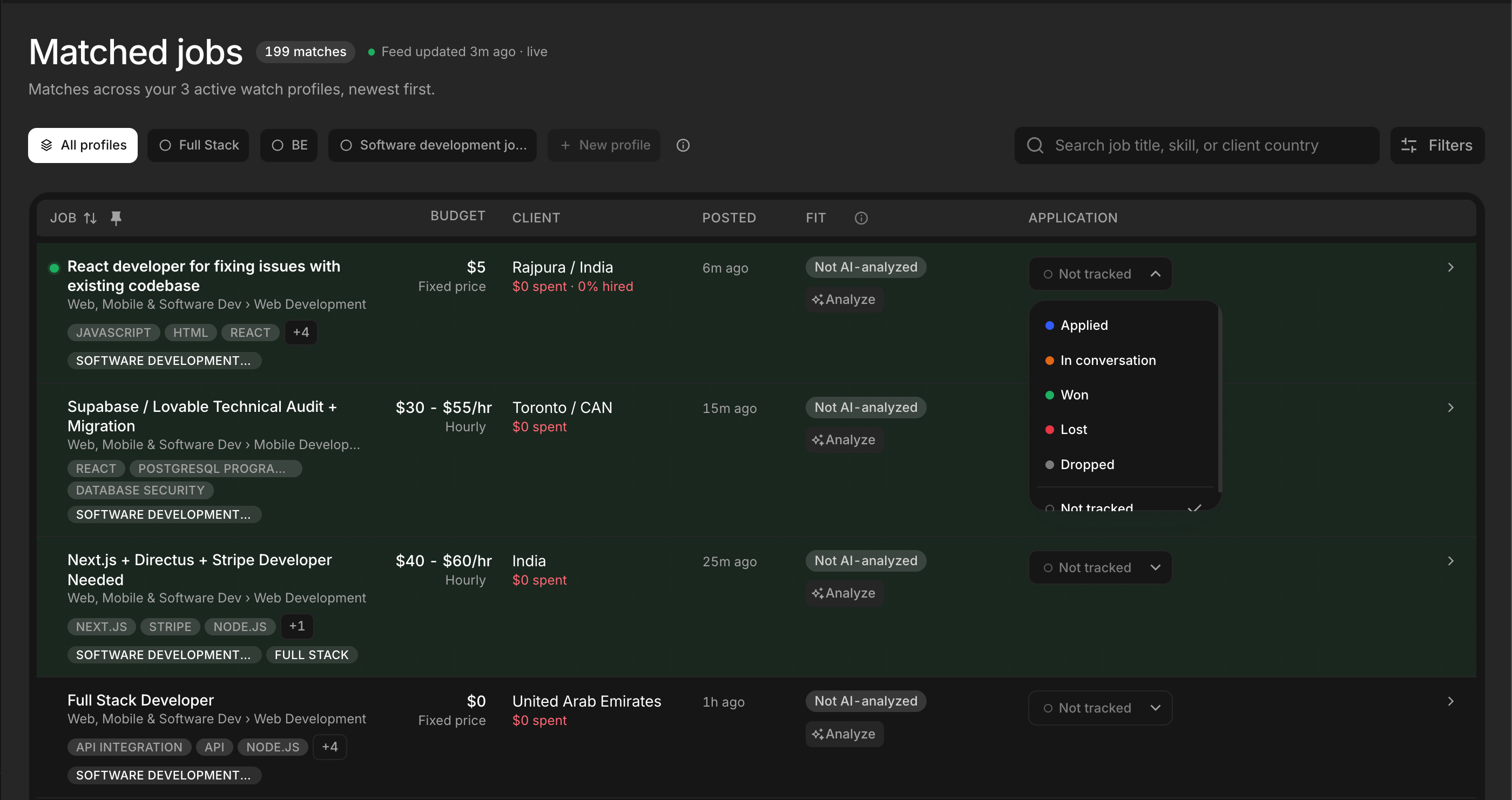 Track your applications, screenshot